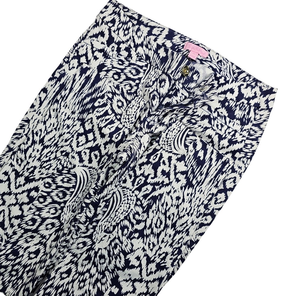 Lilly Pulitzer Kelly Pants Women's 00 Skinny Ankle Navy Peacock on White Stretch